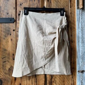 Shore Brand Tan Linen Blend‎ Tie Wrap Front Mini Skirt Coastal Beach Size Medium